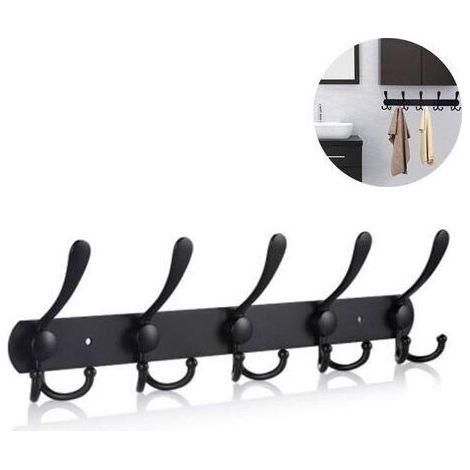 Porte-manteau mural long, 5 trois crochets pour suspendre des manteaux, patères murales, porte-manteau mural, crochet pour vêtements, veste, chapeaux, noir (1/5)