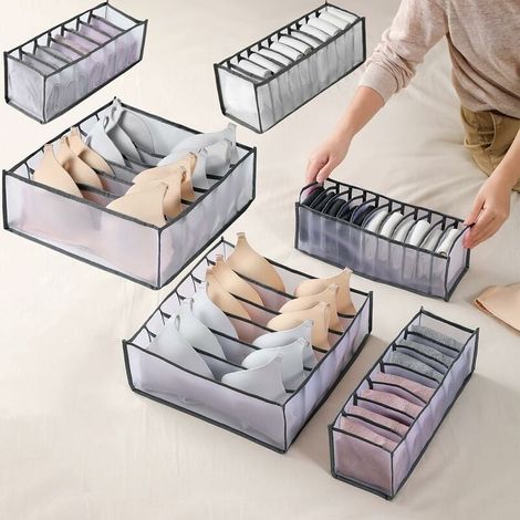 pezzi di biancheria intima cassetto organizzatore pieghevole scatola di immagazzinaggio grande capacità cassetto scatola di immagazzinaggio per riporre biancheria intima, calzini, reggiseni (1/5)