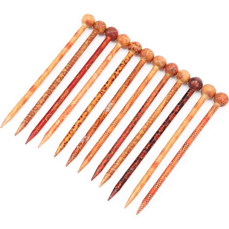 12 bâtonnets à cheveux décoratifs en bois imprimé style rétro, style folk, élégants et raffinés, pour femmes. (1/5)