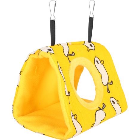 Hamac pour perroquets, lit suspendu pour oiseaux de compagnie, maisonnette-grotte chaude en flanelle avec trou (motif canard, fond jaune) (1/5)