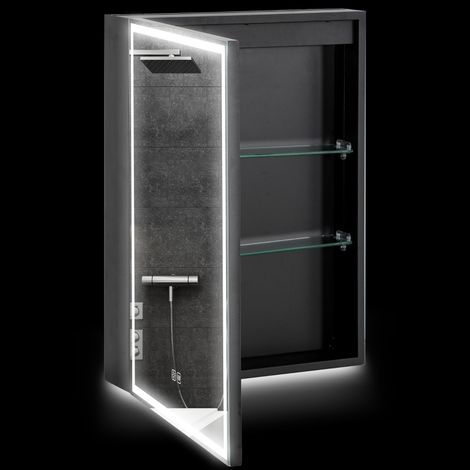 Armoire toilette miroir LED 50x70cm intensité réglable antibuée noir