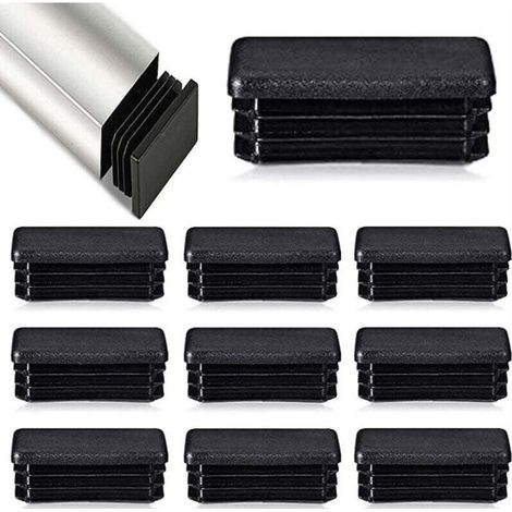 Lot de 12 bouchons à lamelles pour tubes rectangulaires - 80 x 40 mm - Pour tubes métalliques - Pour chaises tubulaires et meubles - Noir