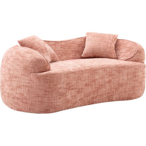 Rosa gebogene Zweisitzer-Sofa mit Armlehnen, Kompressions-Couch mit 2 Kissen, Creme-Farbenes Sofa für kleine Räume, Wohnzimmer, Schlafzimmer, keine Montage erforderlich (1/5)