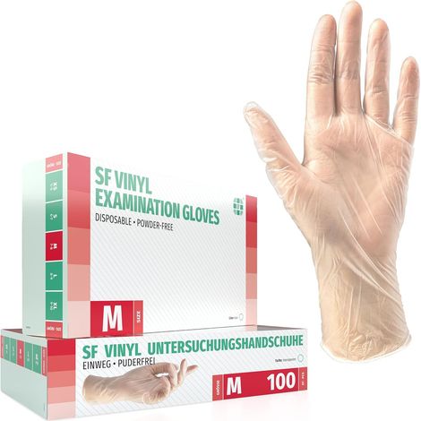 Gants vinyle taille M - 100 gants jetables, non poudrés, sans latex, usage médical, ménage, cuisine, tatouage et protection (1/5)