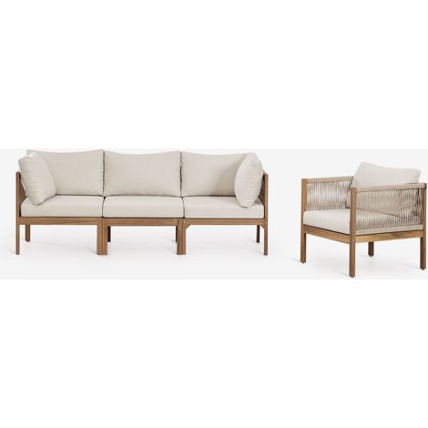 Conjunto de jardín con sofá modular de 3 piezas con reposabrazos y sillón en madera de acacia Branson SKLUM (1/5)