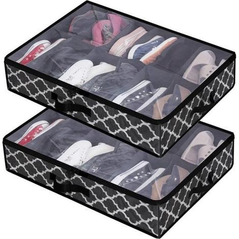 Faltbare Schuhaufbewahrungsbox, Schuh-Organizer für unter das Bett mit Trennwänden, Schwarz 1 (1/4)