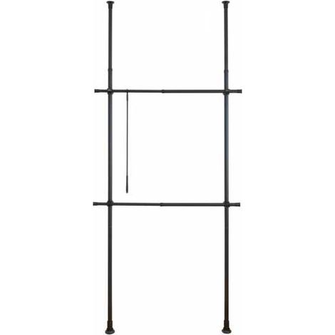 WENKO Porta abiti telescopico su misura Hercules Basic per guardaroba, soluzione senza foratura, regolabile in lunghezza e altezza, in acciaio, 75-120x165-300x11 cm, nero