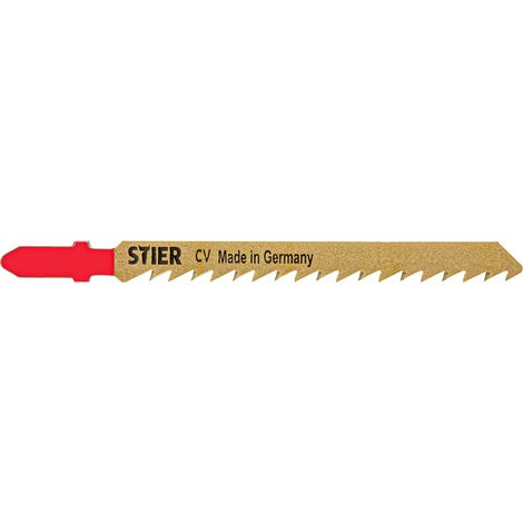 STIER Stichsägeblatt, 20 Stück, ST3103-S, Schnittlänge 75 mm, Zahnteilung 4 mm, perfekt geeignet zum Zuschneiden von Holz, Arbeitsplatten, Verbundplatten, CV-Stichsägeblatt