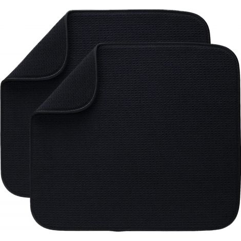 Juego de dos alfombrillas de microfibra negras, absorbentes y de secado rápido, aptas para cocinas, de 40 x 46 cm, lavables a máquina.