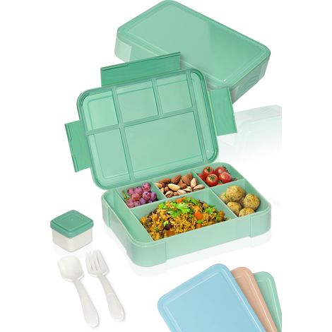 Bento Box - Boîte à déjeuner pour adultes et enfants - Incassable, anti-fuite - Avec couverts et gobelets - Sans BPA - Passe au lave-vaisselle et au micro-ondes - Capacité : 1330 ml (1/5)