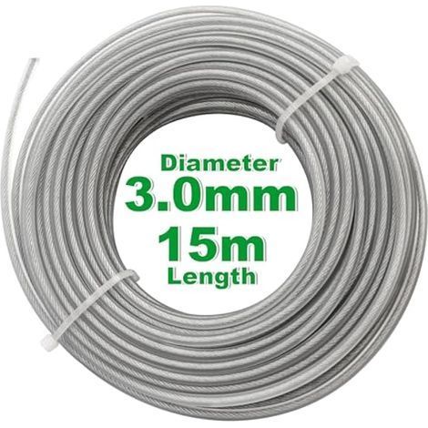 Geeignete, hochbelastbare Schneideschnur aus Stahl für Rasentrimmer, 3 mm x 15 m runde Ersatzschnur für Freischneider (1/5)