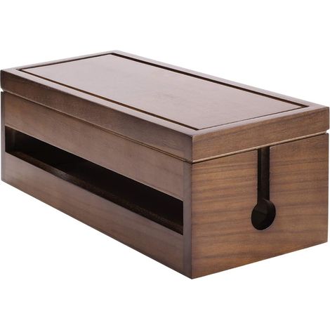 Changsuo Boîte de Gestion de câbles en Bois pour rallonge de Cordon d'alimentation, Protection Contre Les surtensions, Couvercle de Rangement (Marron) (1/5)