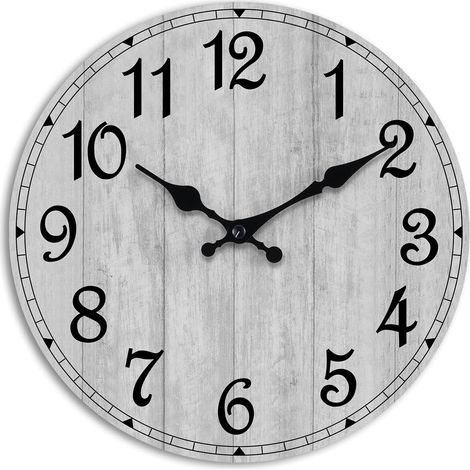 Horloge murale, horloge murale rustique de 25 cm (10 pouces), fonctionne à piles, silencieuse (sans tic-tac). (1/5)