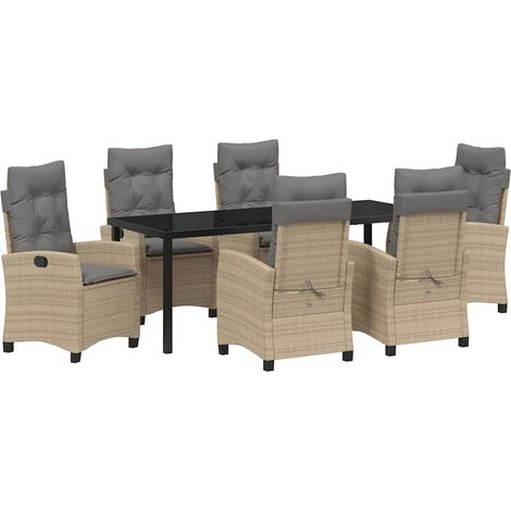 Maison Exclusive - Set da Pranzo per Giardino con cuscino 7 pcs Beige polyrattan