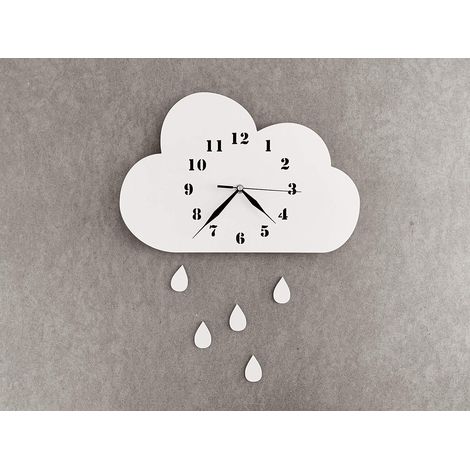 Wall clock clouds for children, clock without ticking noises, children's clock for the children's room (white with drops) (1/5)