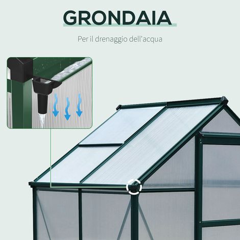 Serre jardin polycarbonate anti-UV, fenêtre et porte coulissante, taille 190x132x201 cm (1/5)