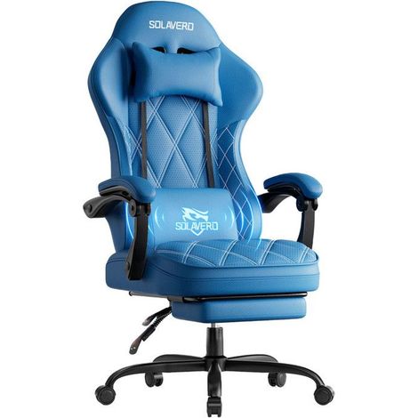EcoFurnix Fauteuil Massante en PU Perforé Assise Large de 51 cm sans Ailettes, Soutien Lombaire Vibrant, Ergonomique,Bleu