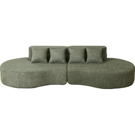 Canapé modulable 2 pièces en tissu vert, design arrondi sans cadre, dossier à étages, mousse à mémoire de forme, housse lavable, CHICFURN (1/5)