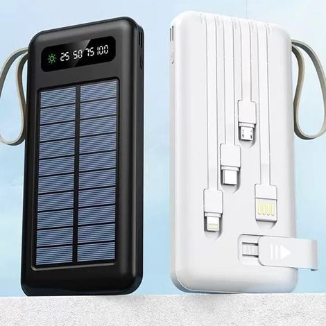 TRADE SHOP - Caricabatteria Power Bank Solare 20000mah Batteria Esterna Portatile Con Cavi Integrati -