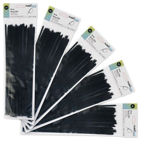 Sacchetto da 100 fascette nere 3,6x300 mm. 100% nylon 66 resistente e durevole