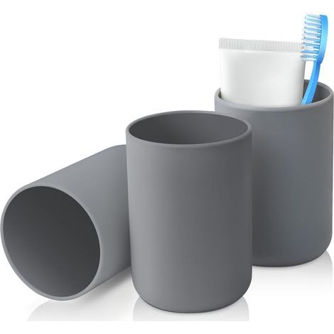 Lot de 3 Gobelet Brosse à dents, Plastique alimentaire, Bord lisse, Gris, Salle de bain (1/5)