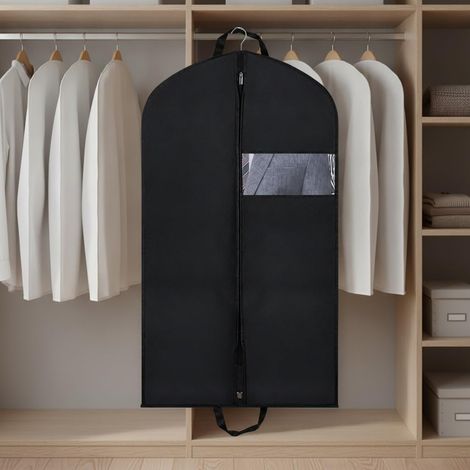 Sac de protection pour vêtements longs en non-tissé 152×60 cm, housse respirante hydrofuge anti-poussière avec hublot transparent et poignée, pour manteaux longs, rangement et voyage (1/5)