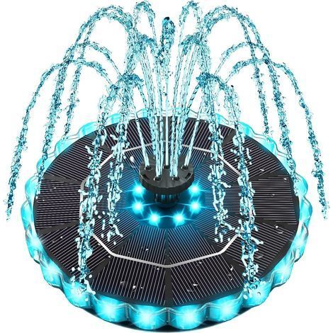 Fontaine solaire pour bain d'oiseaux 3,5 W améliorée (2026) avec anneaux lumineux colorés et batterie 2000 mAh, pompe à eau solaire pour bassin de jardin ou piscine extérieure (1/5)
