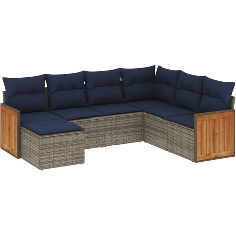 7-teiliges Gartensofa-Set mit Kissen, grau, Polyrattan vidaXL (1/5)