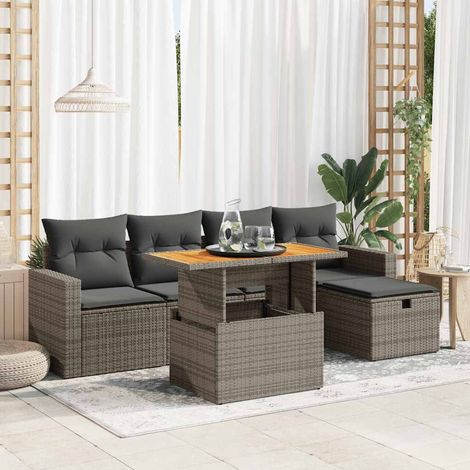 vidaXL Set sofás jardín y cojines 6 pzas ratán sintético acacia gris (1/5)