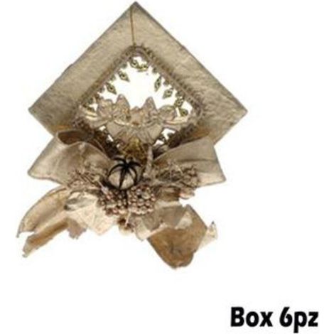 6 quadri con fiocco per albero natale - colore oro - decorazioni addobbi natalizi