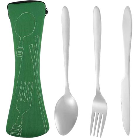 Couteau Fourchette Cuillère - En Acier Inoxydable - Boîte De Rangement Portable Pour Pique-Nique Camping Bureau Voyage - Lot De 3 (1/5)