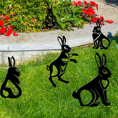 Pâques Lapin,5PCS Décoration de Jardin, Décoratives Piquets de Jardin en Métal pour Extérieur, Cour, Patio