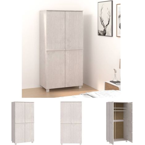 The Living Store - Kleiderschrank HAMAR Weiß 89x50x180 cm Massivholz Kiefer (1/5)