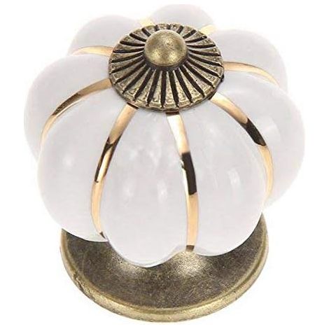 Lot de 5 poignées de porte/meubles en forme de citrouille, en céramique et porcelaine blanche.