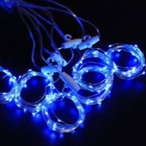 Guirlande lumineuse rideau en fil de cuivre 3x3 mètres, 300 LED, télécommande, alimentation USB, décoration festive, bleu clair (1/2)