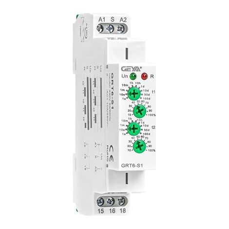 Relè temporizzato asimmetrico GEYA 10A con ciclo di accensione/spegnimento ripetitivo 1SPDT per guida DIN (GRT6-S1, AC230V) (1/5)
