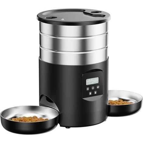 Distributeur Croquette Chat, 2 Gamelles, Inox, Programmable, Automatique, Animal, Compagnie, Sec (1/5)