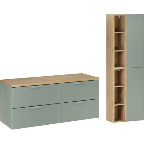 Mueble bajo encimera de 120 cm y juego de columnas Oria Verde mate