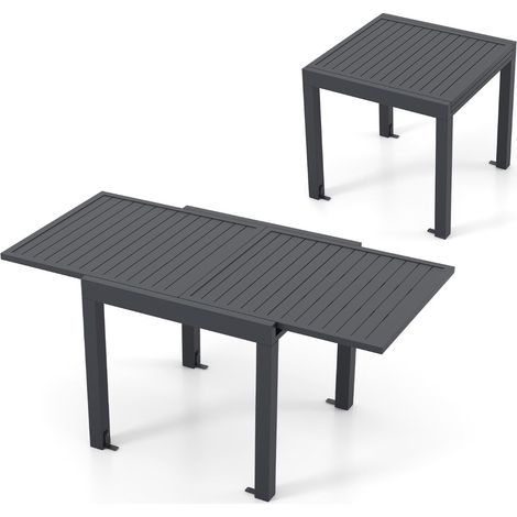 Table de jardin extensible en aluminium ajustable de 80 à 160 cm pour 4-6 personnes style contemporain en gris foncé