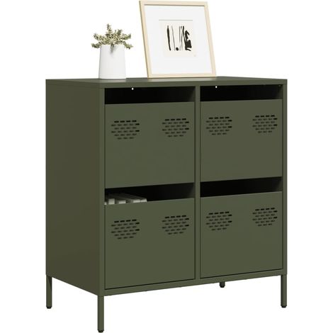 Sideboard Olivgrün 68x39x73,5 cm Kaltgewalzter Stahl