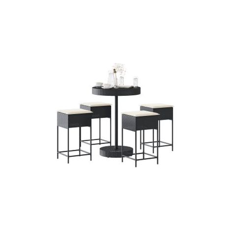 Ensemble de bar de jardin 5 pcs avec coussins noir poly rotin (1/5)