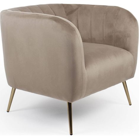 Fauteuil Design en Velours "Reuben" 75cm Taupe (1/5)