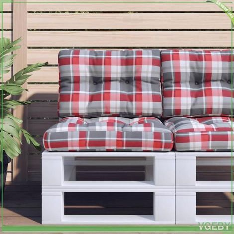 360548 Coussin de palette motif à carreaux rouge 50x40x12 cm tissu (1/5)