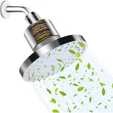 Pommeau de douche haute pression anti-calcaire avec filtre à 32 niveaux - Adoucit l'eau dure pour améliorer les problèmes de cheveux et de peau - Chromé (1/5)