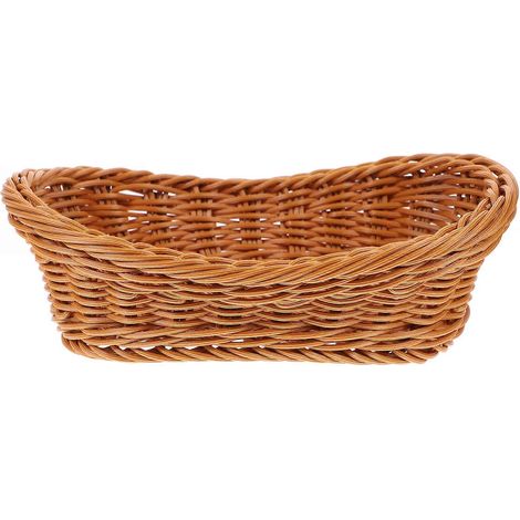 Panier à fruits tressé, porte-collations de bureau, panier de rangement pour légumes de cuisine-24X14.5CM-Light Brown (1/2)