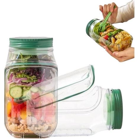 Contenitore per insalata con forchetta, contenitore per insalata aperto, barattolo per insalata in plastica a prova di perdite, contenitore per insalata portatile, scatola per snack con coperchio per  (1/5)