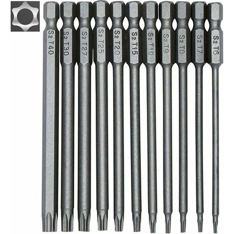 Jeu de 11 embouts Torx longs pour tournevis et visseuses électriques Embouts magnétiques Tige hexagonale 1/4" Tailles T6 à T40 (1/5)
