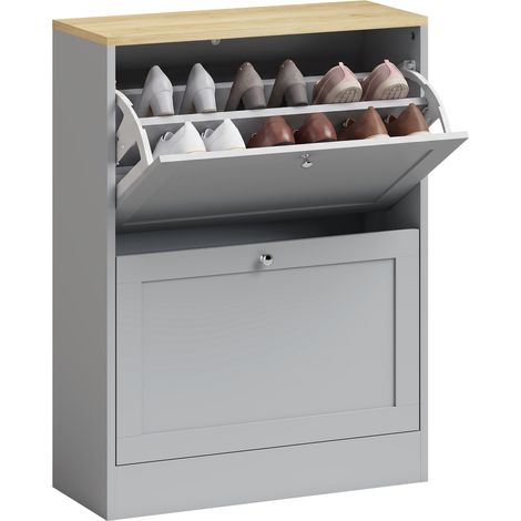 Schuhschrank für 12 Paar Schuhe, Flurschrank mit 2 Klappschubladen und verstellbaren Einlegeböden, 60 x 23,5 x 80 cm, Grau (1/5)
