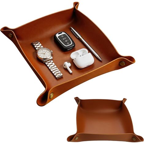 Vide Poche Entrée, 1 Plateau Rangement Clés, Portefeuille, Montre, Organiseur Bureau, Vide-Poche de Chevet Antidérapant, Porte Bijoux pour Homme Femme (1/5)