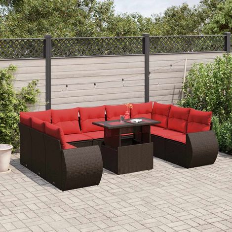 10-teiliges Gartensofa-Set mit Kissen, braun, Polyrattan (1/5)